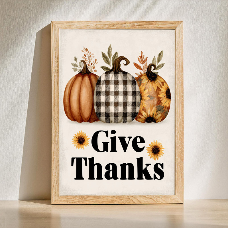 Pumpkin trio buffalo plaid canvas wall art for Thanksgiving hallway decor, rustic farmhouse style with black and white checks | Familywalldecor