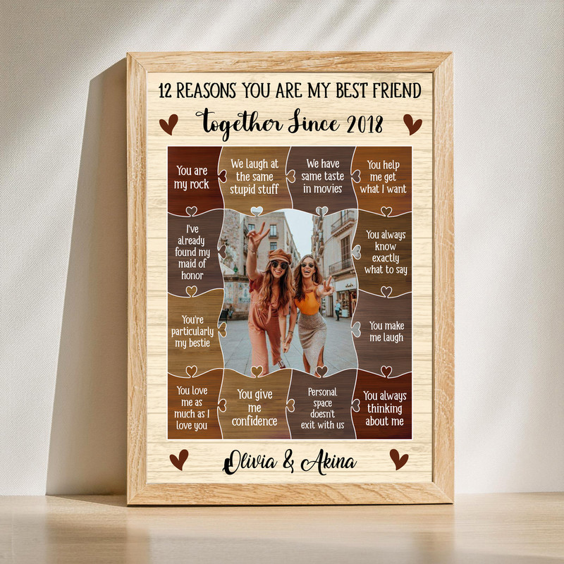 Best friend personalized canvas wall art listing 12 reasons, rustic farmhouse style, custom names, a heartfelt gift for your bestie | Family Wall Decor