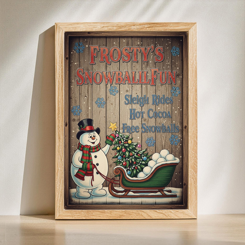 Vintage Frosty the Snowman canvas wall art with nostalgic winter scene and top hat, perfect for festive hallway Christmas decor | Familywalldecor