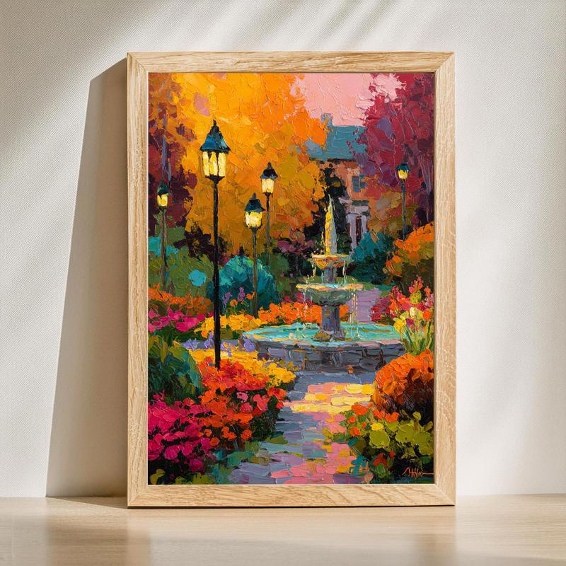 Autumn bloom in the park canvas wall art, festive garden scene for dining room decor with rich fall foliage and warm tones | Family Wall Decor UK