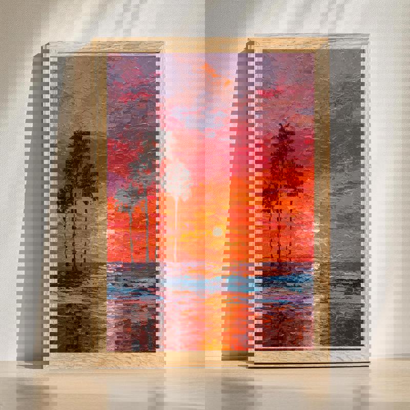 Autumn Glow Thanksgiving sunset impressionist canvas wall art, warm amber sky and fall foliage, for dining room decor | Familywalldecor