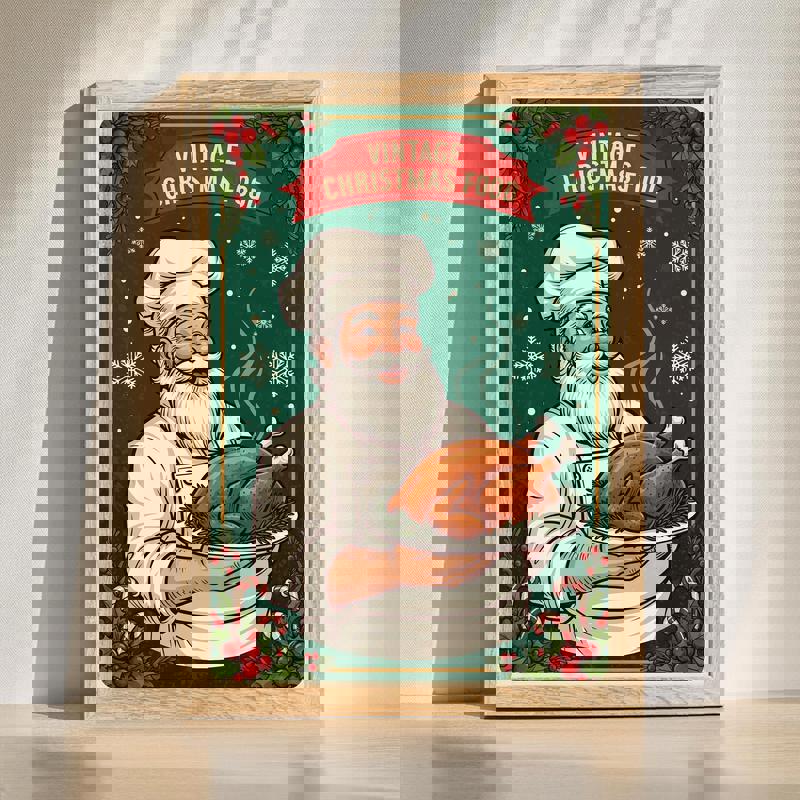 Christmas Feast Santa Chef canvas wall art in vintage style for dining room decor, Santa cooking a holiday meal | Familywalldecor