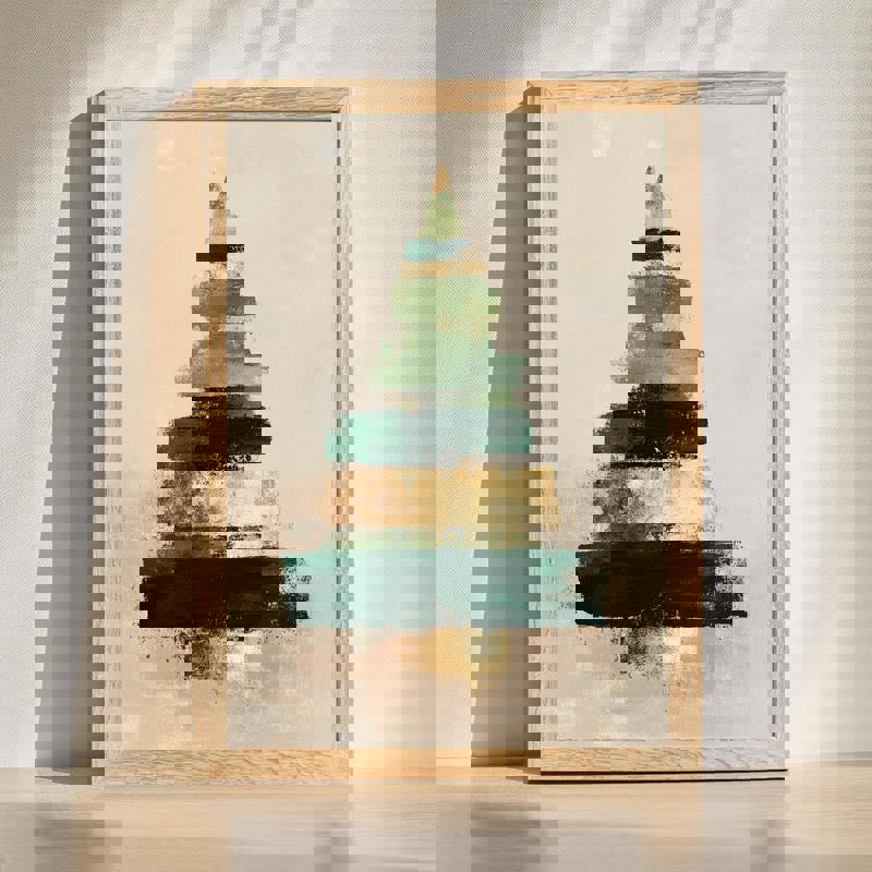 Christmas tree canvas wall art for dining room, evergreen elegance with warm lights and gold accents, festive holiday decor | Familywalldecor