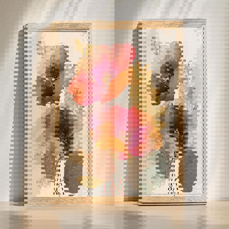 Golden Harvest Bloom Thanksgiving floral canvas with warm autumn blooms in ochre and rust for dining room decor | Familywalldecor