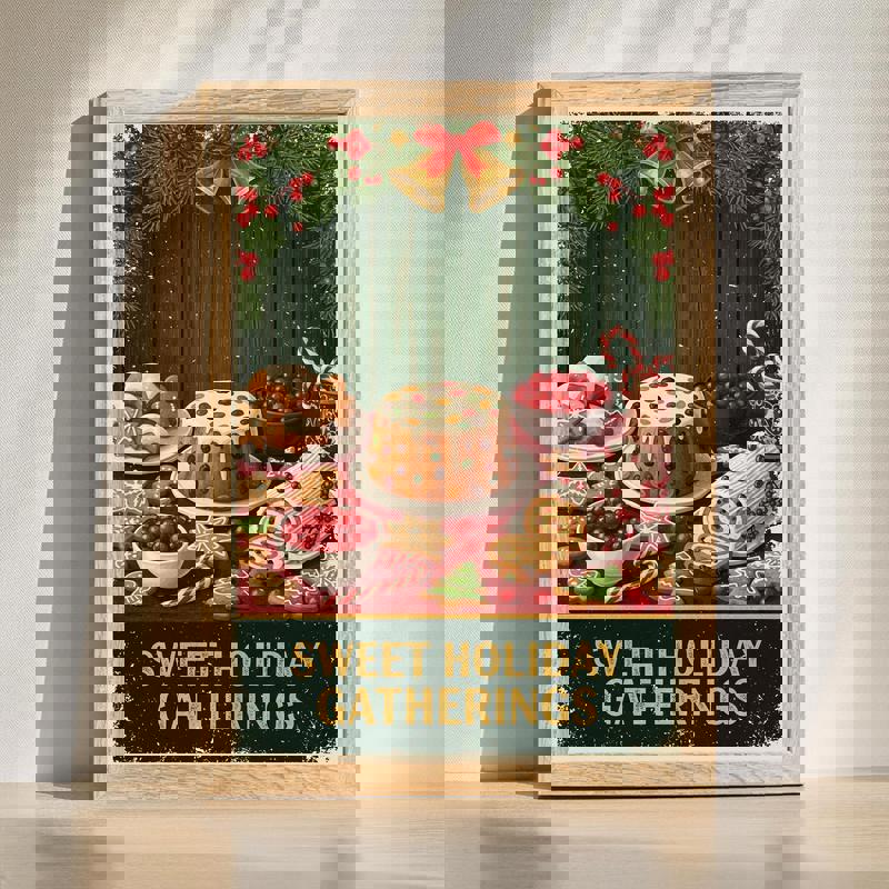 Holiday dessert canvas print for dining room, festive sweets theme celebrating gatherings, poster-style wall decor | Familywalldecor