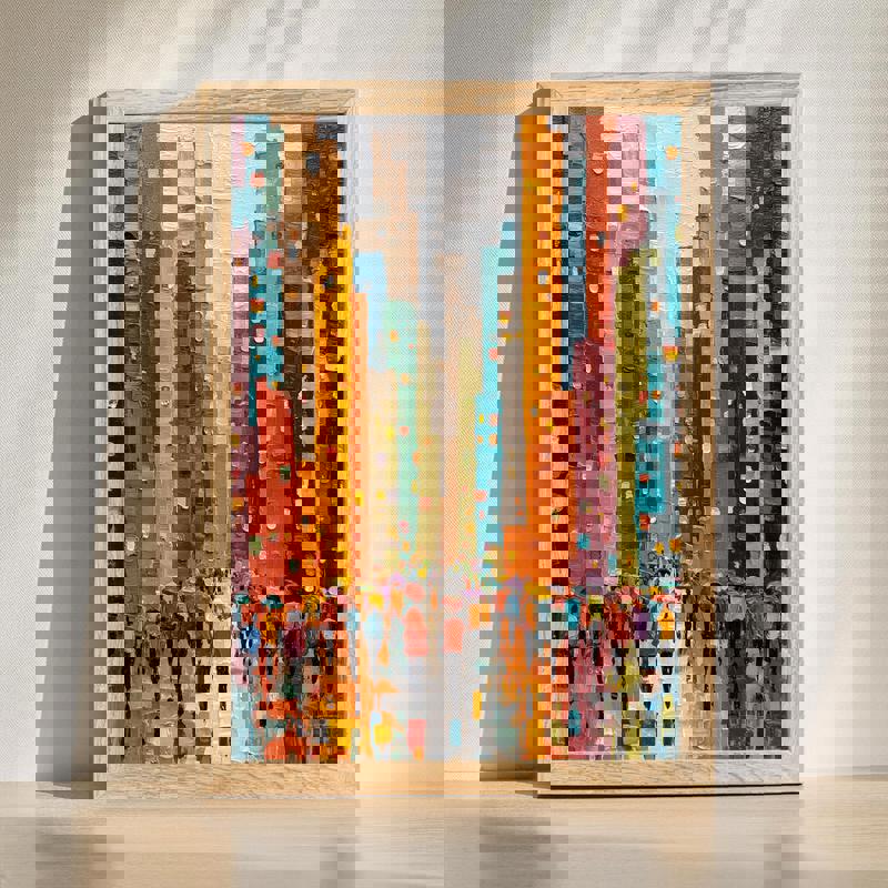 Thanksgiving skyline canvas wall art, textured abstract cityscape in warm autumn tones, ideal for dining room wall decor | Familywalldecor