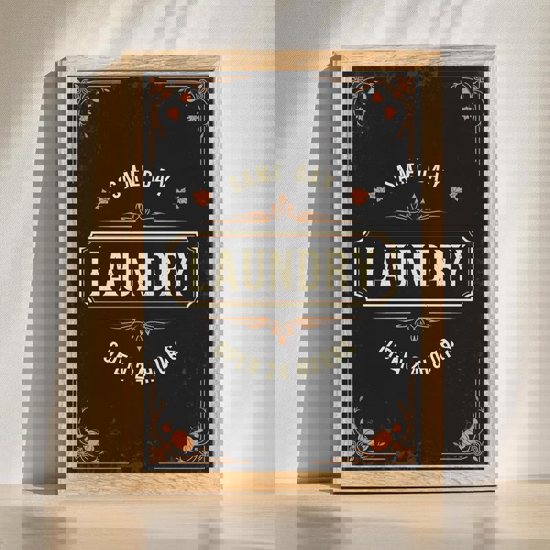 Vintage Thanksgiving laundry room canvas featuring a classic dark background with autumn accents, farmhouse wall decor | Familywalldecor