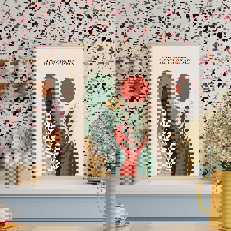 Christmas Leaf Cutout, Minimalist Holiday Abstract Art For Dining Room Canvas