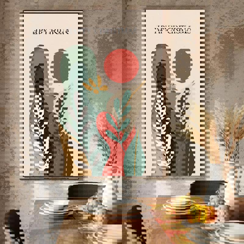 Christmas Leaf Cutout, Minimalist Holiday Abstract Art For Dining Room Canvas