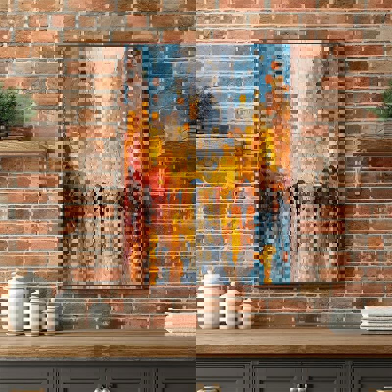 Autumn rain of gratitude cityscape canvas art, abstract Thanksgiving mood with bokeh lights and umbrellas for dining room