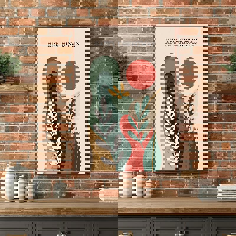 Christmas Leaf Cutout, Minimalist Holiday Abstract Art For Dining Room Canvas