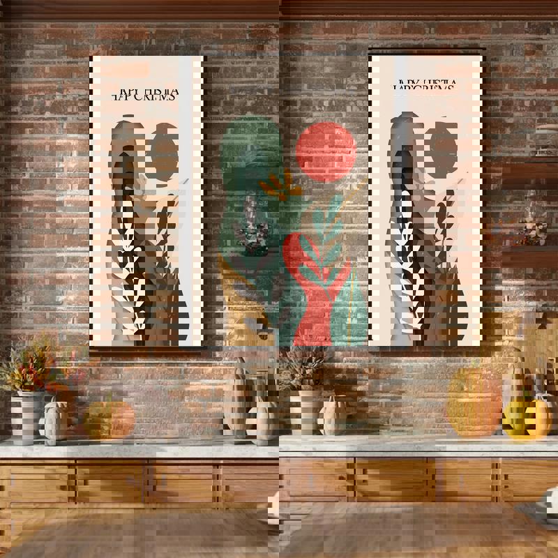 Christmas Leaf Cutout, Minimalist Holiday Abstract Art For Dining Room Canvas