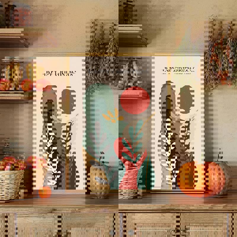 Christmas Leaf Cutout, Minimalist Holiday Abstract Art For Dining Room Canvas