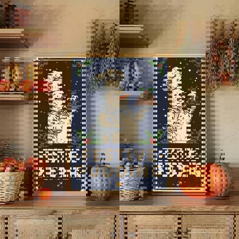 Festive Pudding Snowman Chef– Vintage Christmas Kitchen & Dining Decor Canvas | Family Wall Decor