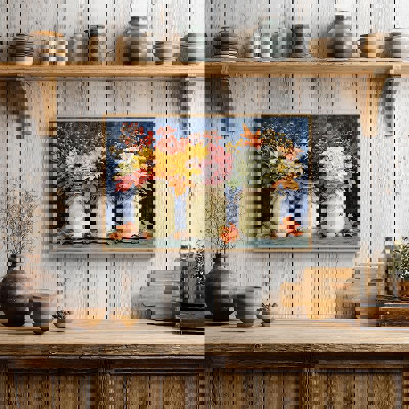 Harvest Trio, Rustic Mason Jar Autumn Bouquet for Dining Room Canvas