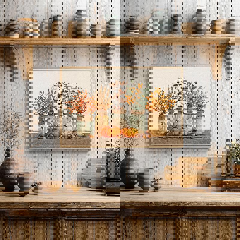 Thankful Still Life, Rustic Fall Farmhouse Art For Dining Room Decor Canvas