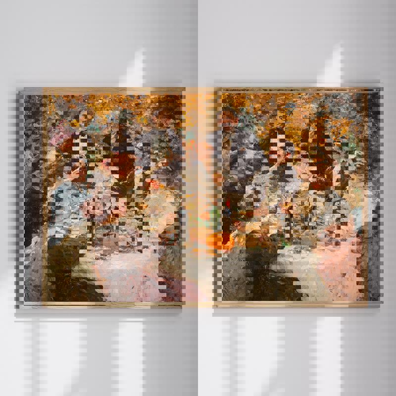 Autumn Joy canvas with impressionist family dinner scene in warm harvest tones, wall art to elevate dining room decor | Familywalldecor