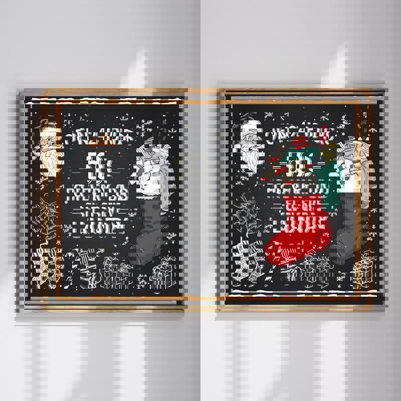 Christmas laundry canvas wall art, vintage sign style with red and green typography for cozy laundry room decor, horizontal | Familywalldecor