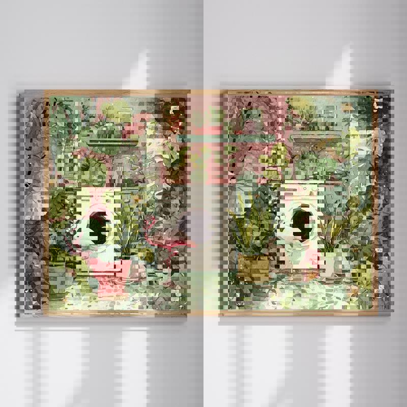 Christmas flamingo watercolor canvas for laundry room wall decor, cozy festive vibes for a cheerful holiday look | Familywalldecor