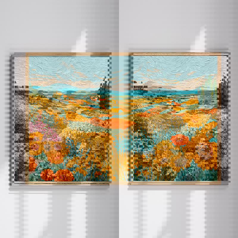 Fall flowers canvas wall art in Van Gogh style, warm golden palette and textured brushwork, perfect for the dining room | Familywalldecor