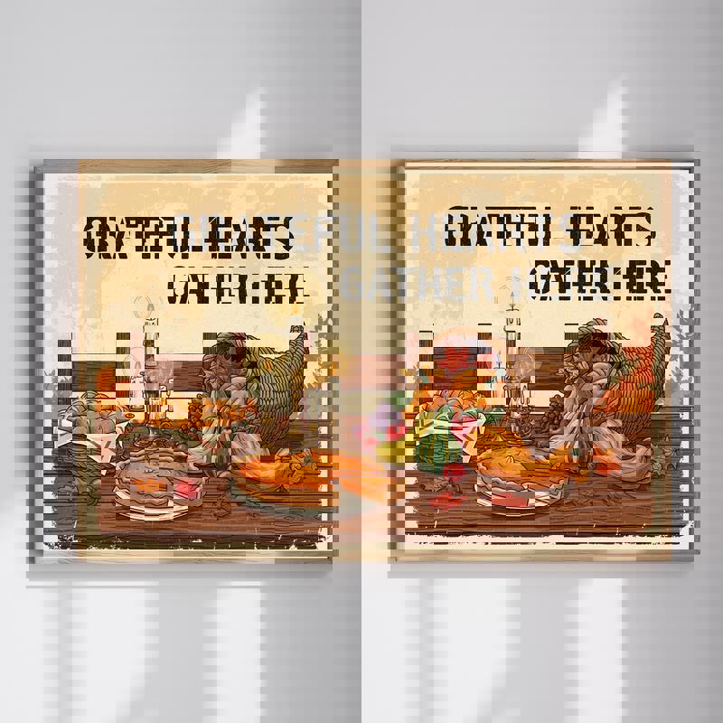 Grateful Hearts Gather Here - Dining Room Canvas | Family Wall Decor