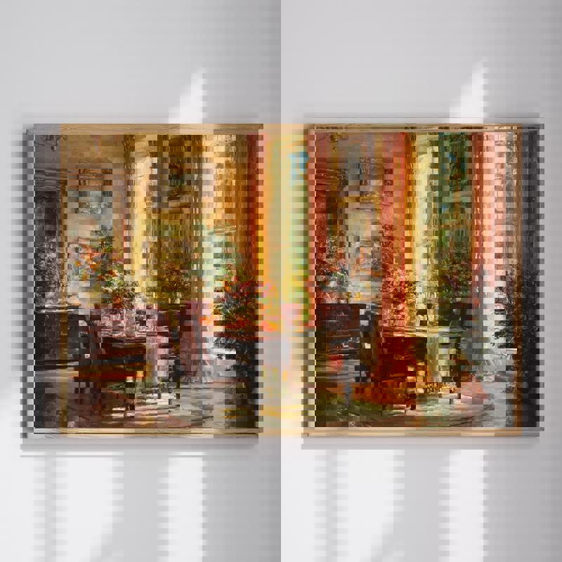 Harvest elegance autumn interior scene canvas wall art with a cozy dining table and fall decor for dining room decor | Family Wall Decor