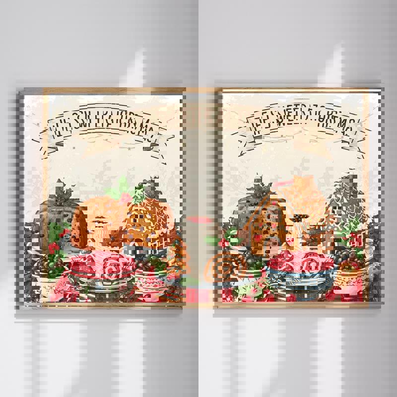 Life Is Sweeter At Christmas canvas wall art for dining room decor, festive typography print ideal for holiday table setting | Family Wall Decor