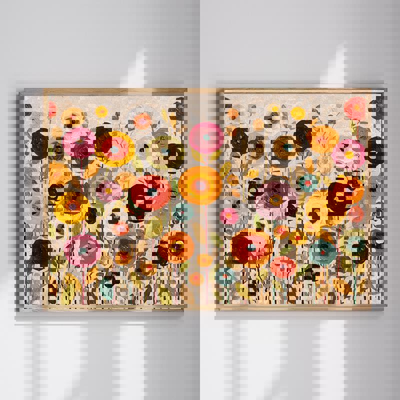 Pumpkin Spice Florals canvas wall art showcasing a Thanksgiving meadow in warm autumn hues, ideal dining room harvest decor | Familywalldecor