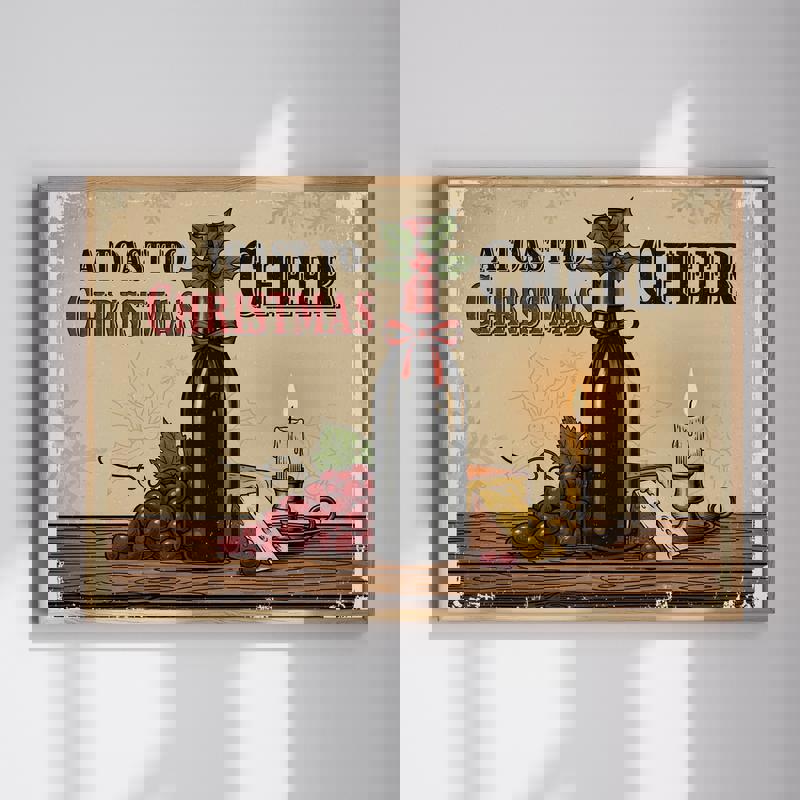 Warm holiday table with wine and candles canvas wall art, festive dining room decor with glowing candlelight and red wine | Familywalldecor