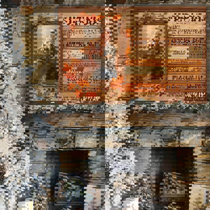 Custom dog portrait canvas in muted neutrals with maple leaves, farmhouse wall decor, personalized with your pet’s photo