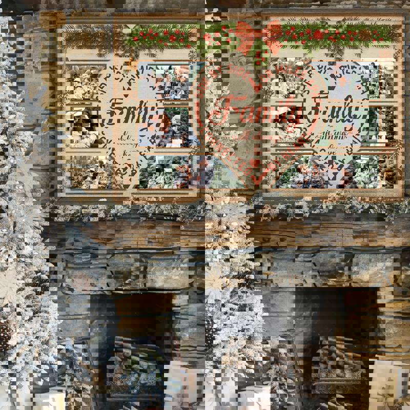 Rustic farmhouse Christmas canvas gift, personalized family name and long‑distance locations, holiday keepsake for loved ones