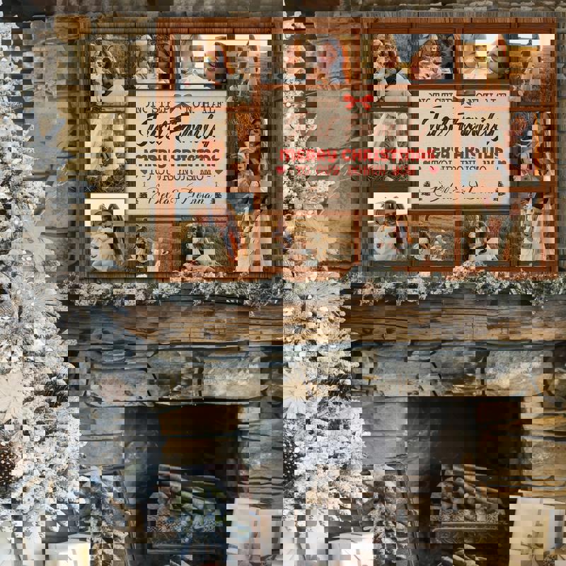 Bonus Mom photo collage canvas, landscape orientation, coastal farmhouse style, custom names and date, Mother's Day gift