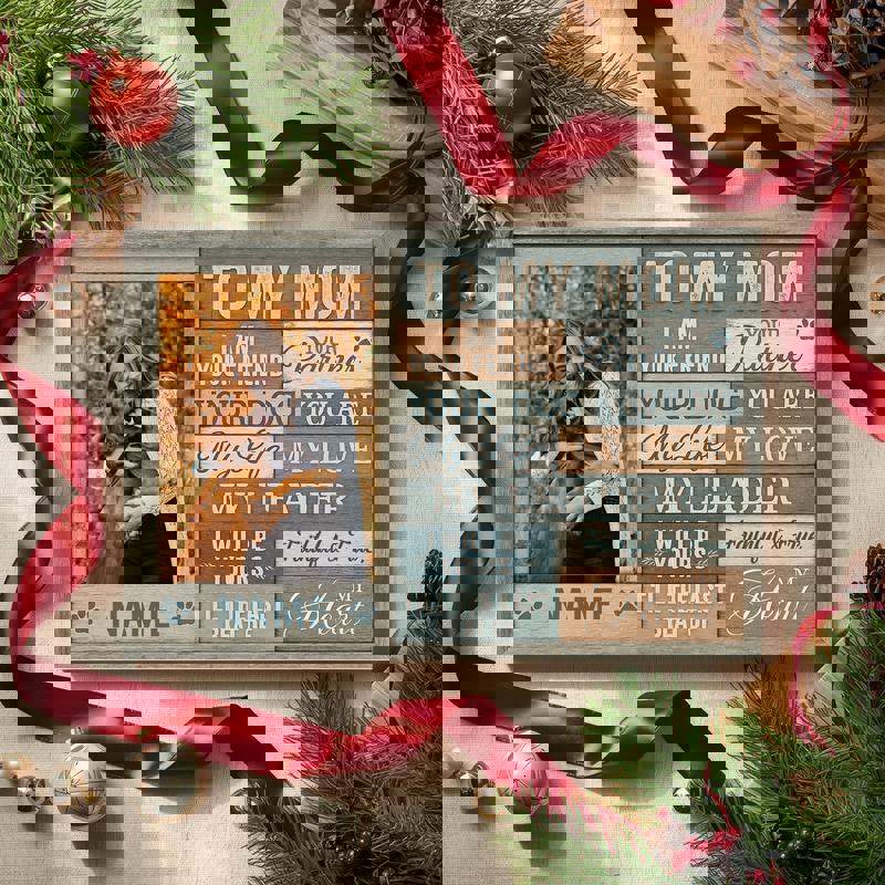 Dog mom personalized canvas, custom dog photo and message layout with To My Mom, rustic farmhouse style, ideal Mother’s Day gift