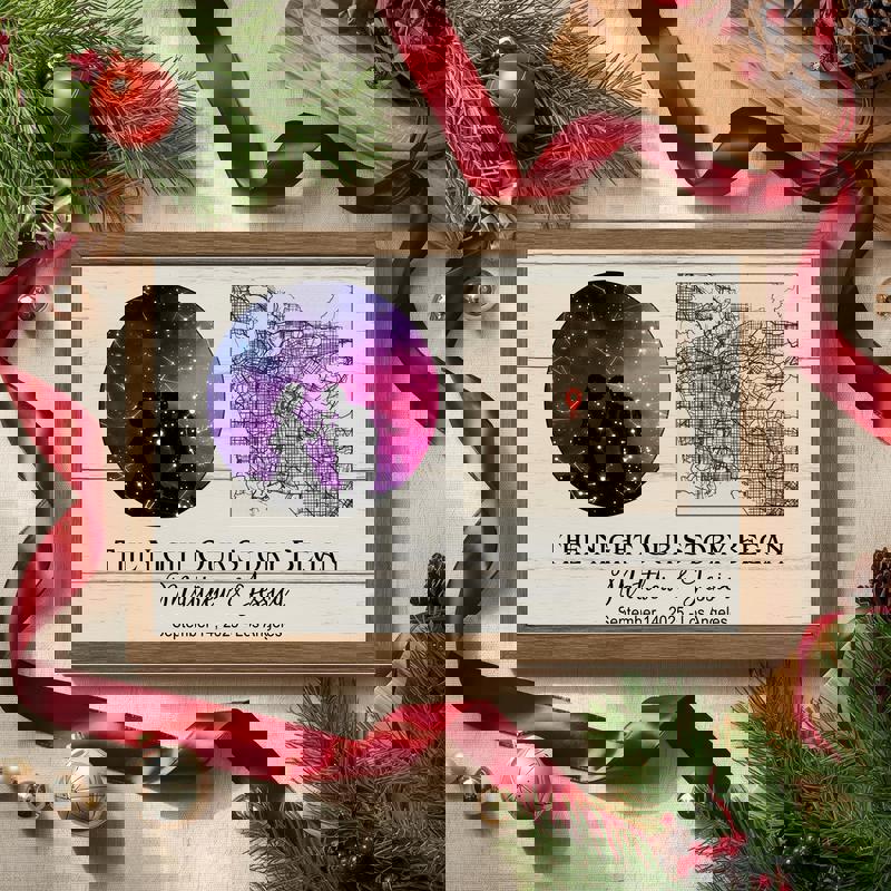 Personalized constellation star map canvas, custom names and anniversary date, black night sky, chart, coordinates, decor