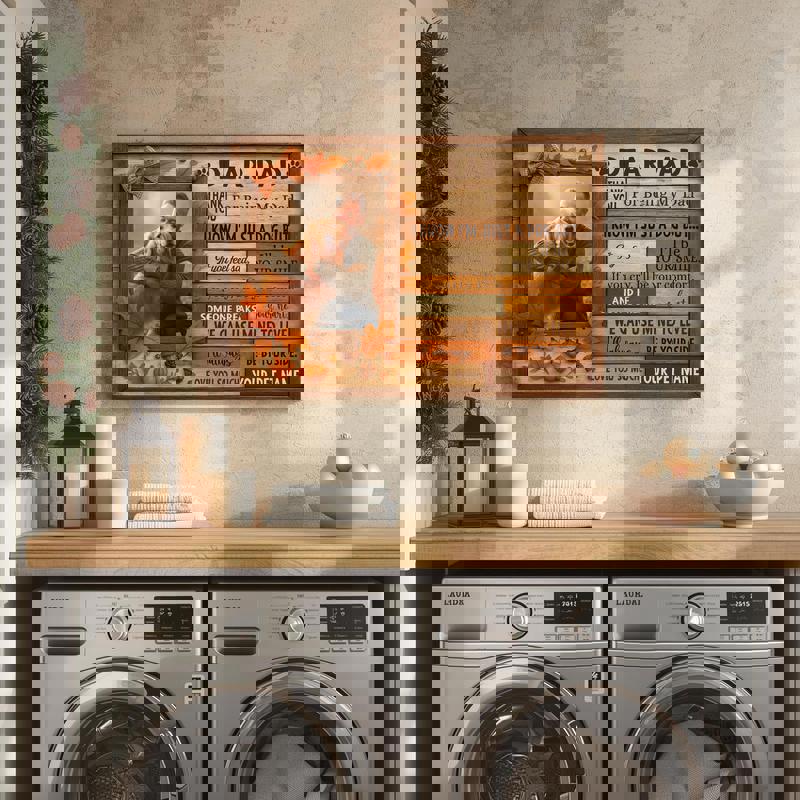 Custom dog portrait canvas with fall florals and plaid accents, farmhouse style, thoughtful fall gift for a devoted dog dad