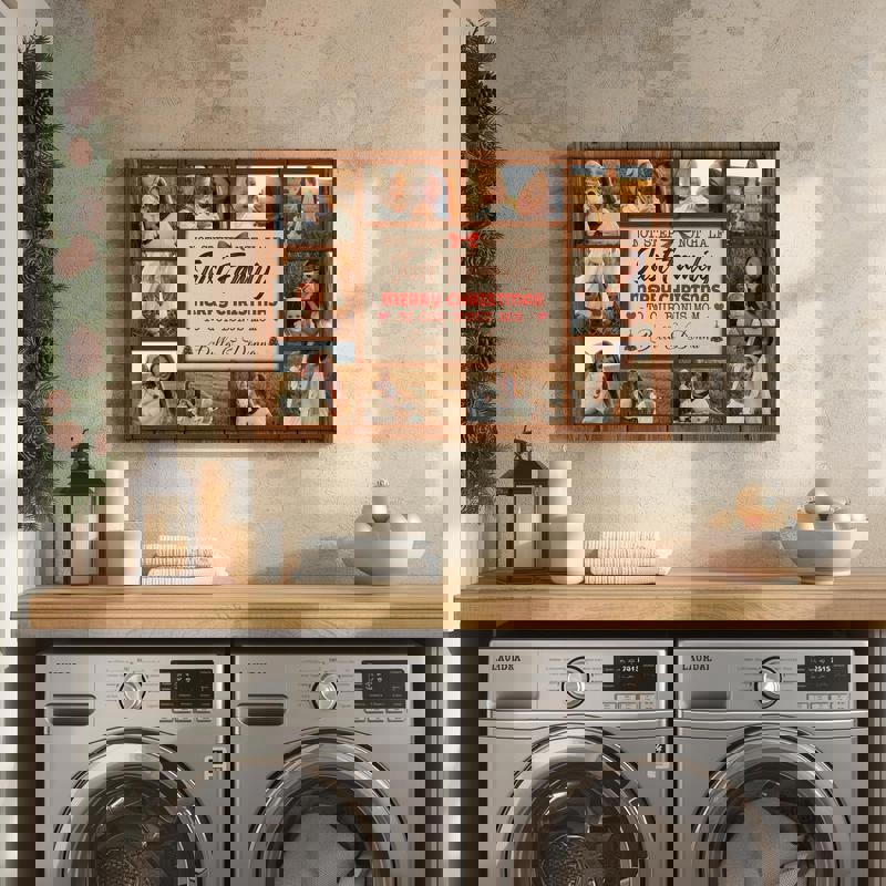 Bonus Mom photo collage canvas, coastal farmhouse neutral palette, personalized family photos, entryway or bedroom wall art