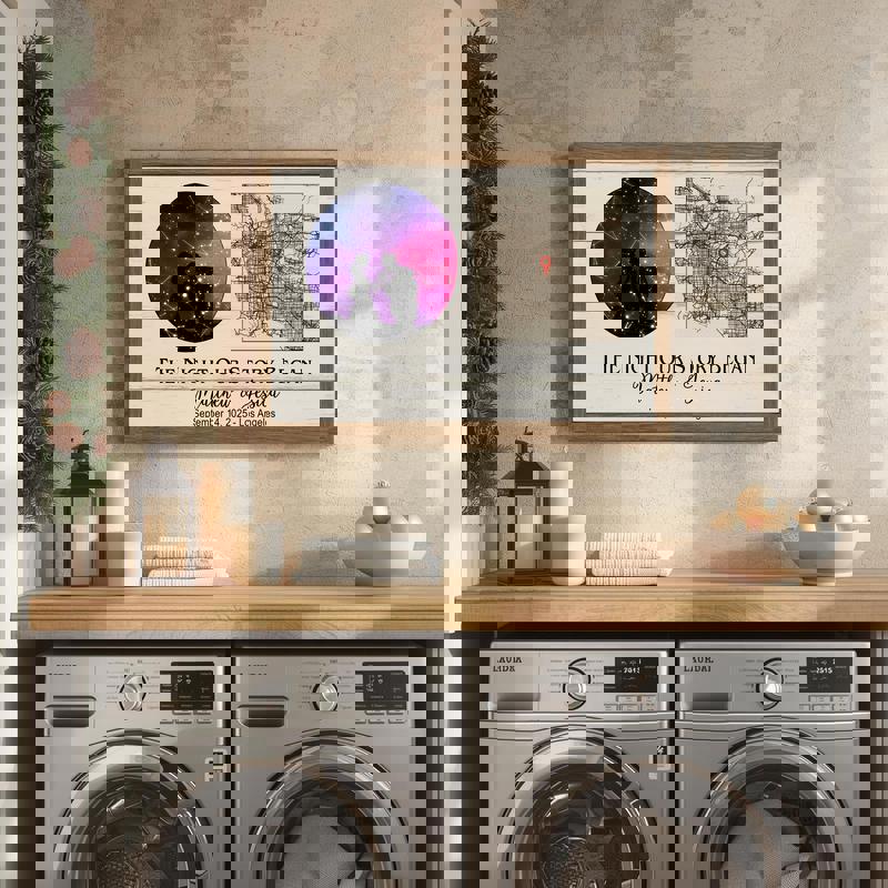 Personalized constellation star map canvas, custom names, date, location, deep green night sky, map, gallery wrap portrait