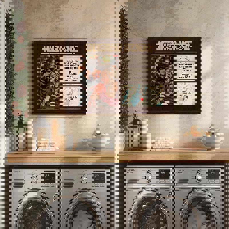 Where We First Met map canvas, rustic farmhouse art with coordinates, personalized couple names and date, anniversary gift