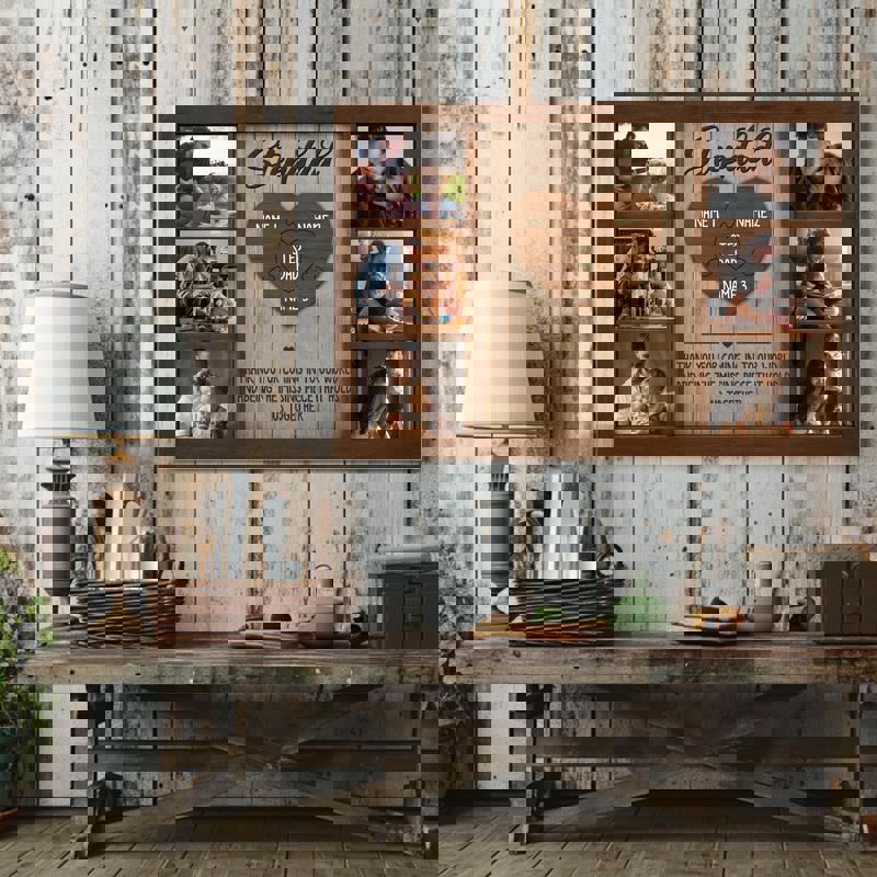 Bonus dad puzzle pieces canvas wall art personalized with kids’ names, navy washed wood backdrop, rustic farmhouse, portrait