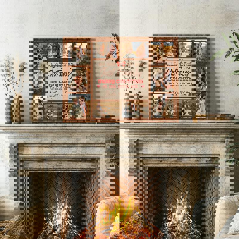 Stepped Up Mom photo collage canvas, personalized with children's photos, whitewashed background, coastal farmhouse decor