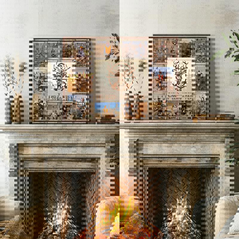 Deer hunting canvas personalized photo collage, country farmhouse wall art for rustic homes, great gift idea for avid hunters