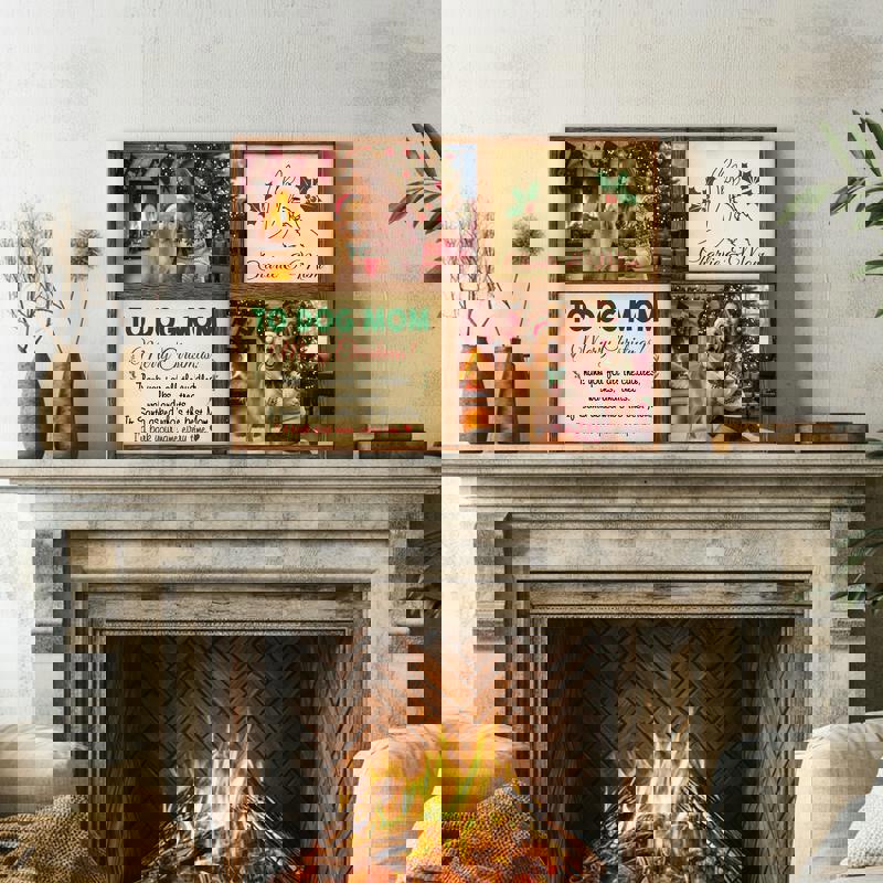 Dog & mom photo collage canvas featuring your photos and names, festive snowflake accents, Christmas gift for a dog mom Dog & mom photo collage canvas featuring your photos and names, festive snowflake accents, Christmas gift for a dog mom