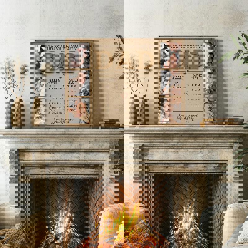 The Day You Became My Daddy canvas, landscape chalkboard calendar, custom names and photo collage, nursery decor for dad