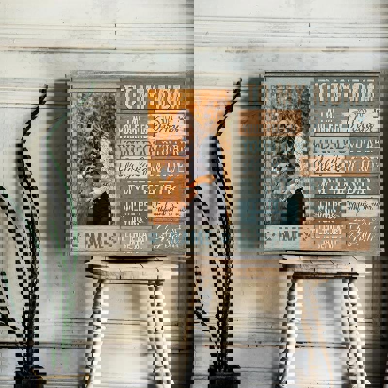 Dog mom canvas art with personalized pet picture, heartfelt To My Mom design, coastal farmhouse wall decor for mom