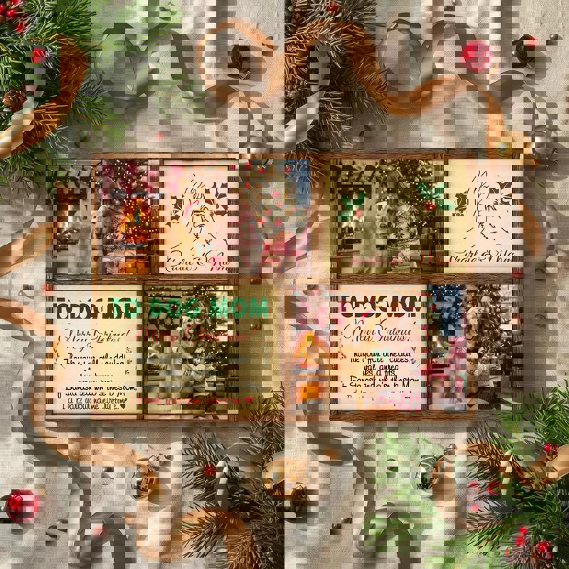 Dog & mom photo collage canvas personalized with family and pup photos, paw print details, Christmas gift for a dog mom Dog & mom photo collage canvas personalized with family and pup photos, paw print details, Christmas gift for a dog mom