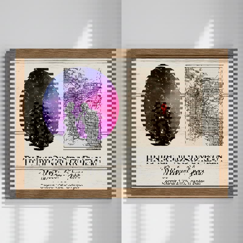 Personalized constellation star map canvas print of the night our story began, custom names, date, location, black sky circle | Familywalldecor