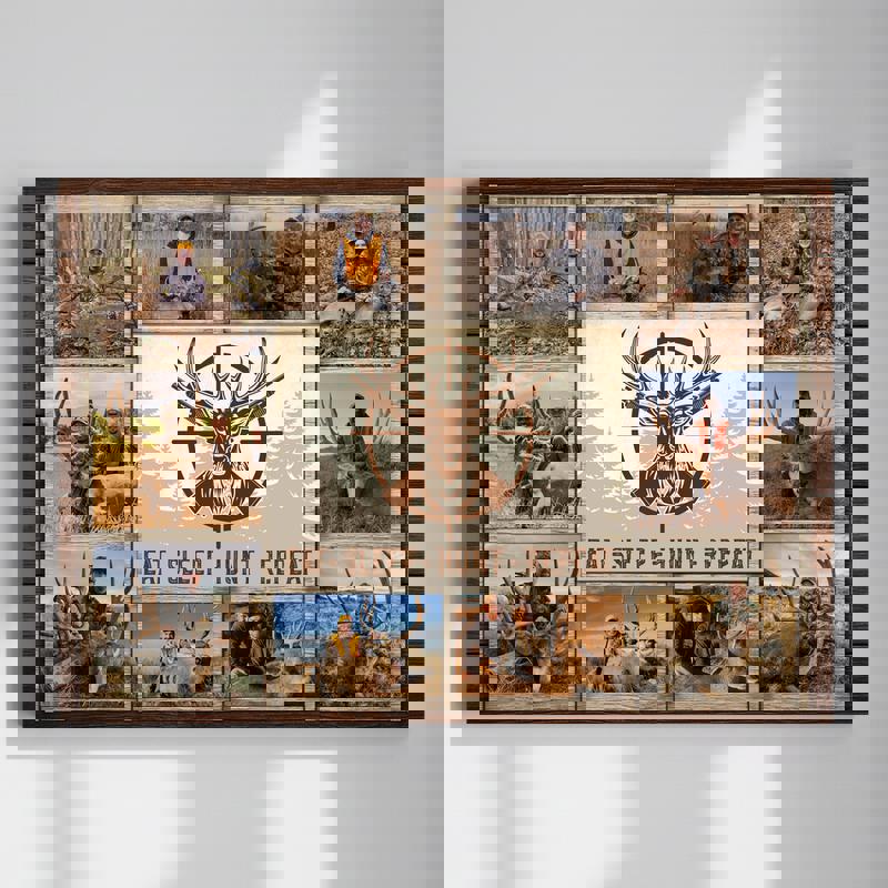 Deer hunting canvas personalized photo collage, rustic farmhouse wall art gift for hunters and outdoorsmen for cabin walls | Family Wall Decor