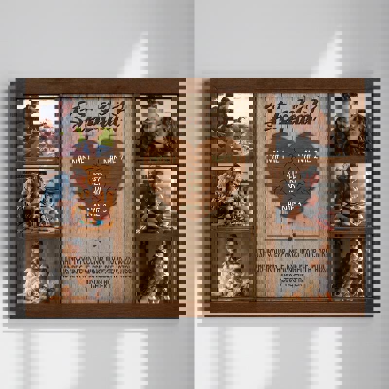 Step dad puzzle canvas wall art personalized with kids’ names, rustic farmhouse on whitewashed wood, landscape | Familywalldecor