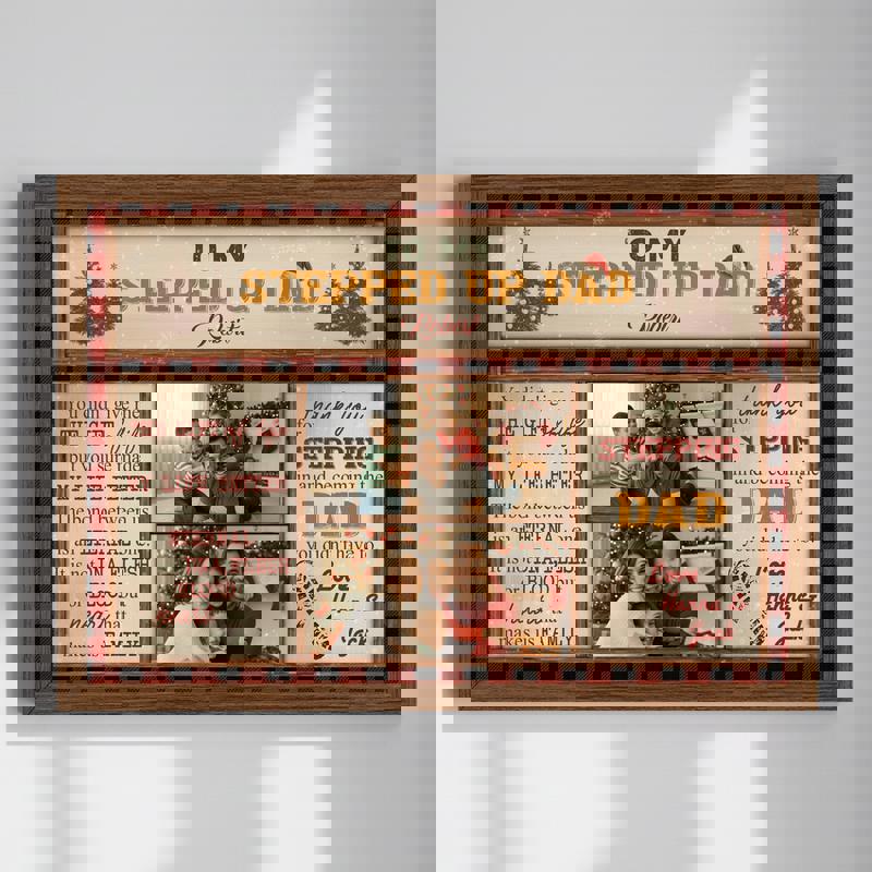 To My Stepped Up Dad canvas print, personalized with names and date, Christmas gift from daughter or son, gallery-wrapped | Familywalldecor