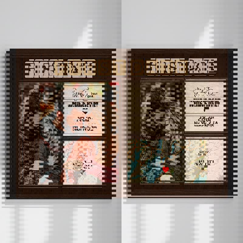 Where We First Met map canvas, rustic farmhouse wall art personalized with couple names, date, and location, anniversary gift | Familywalldecor